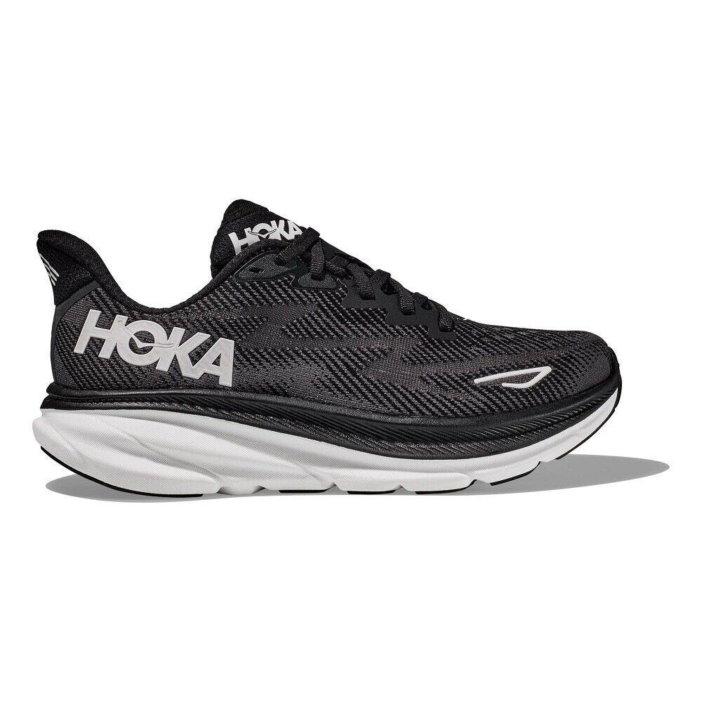 Men`s Hoka Clifton 9 Wide Clr: Black White Various Sizes W/ Box - Black and White