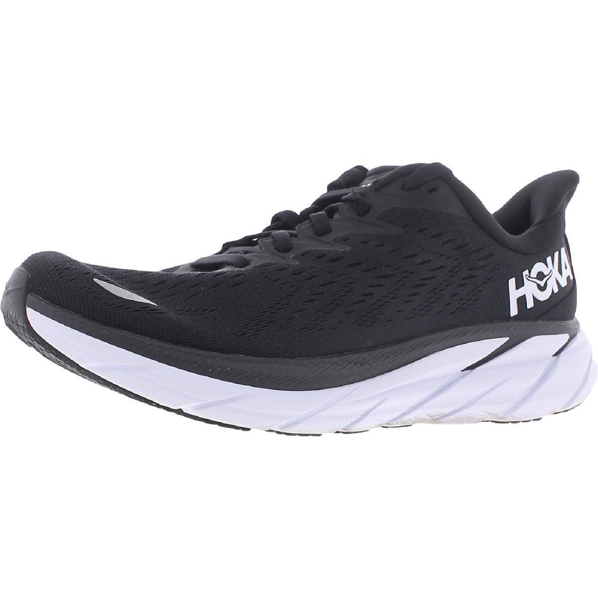 Hoka One One Womens Clifton 8 Exercise Fitness Running Shoes Sneakers Bhfo 0845 - Black White