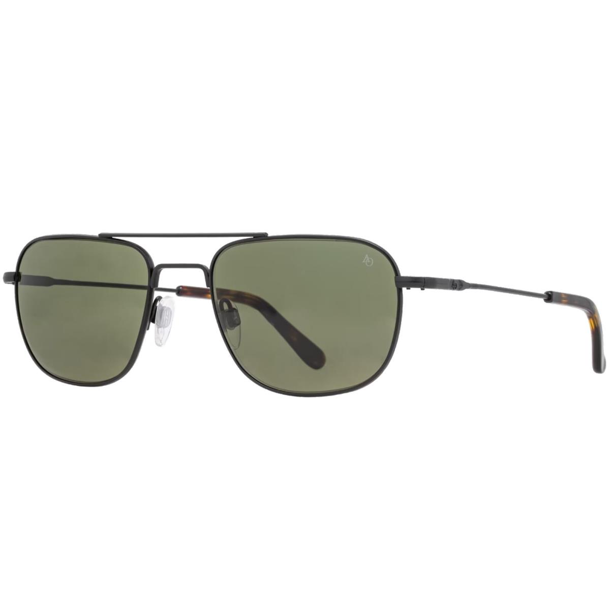 American Optical Checkmate Polarized Men`s Aviator Sunglasses - Made In Usa Matte Black/Calobar Green (TOGNN-P)