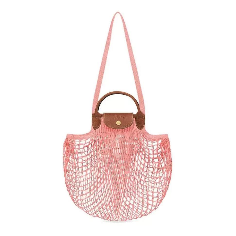 Longchamp Le Pliage Filet Knit Mesh Shoulder Bag Shopper Blush