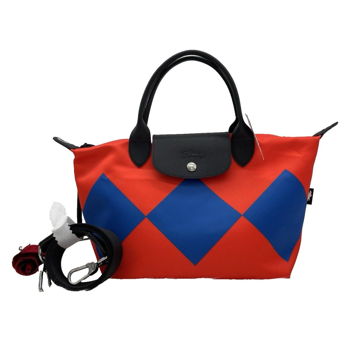 Longchamp Le Pliage Casaque Top Handle with Strap Tote In Red/ Cobalt