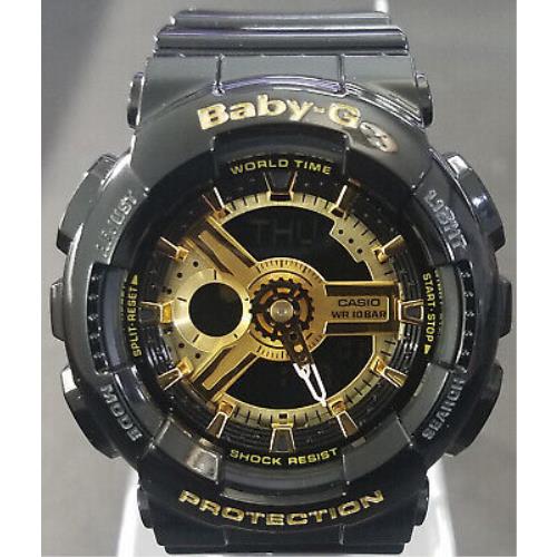 Casio Baby-g BA110-1A Gold Black Dial Watch - Dial: Black, Band: Black, Bezel: Black