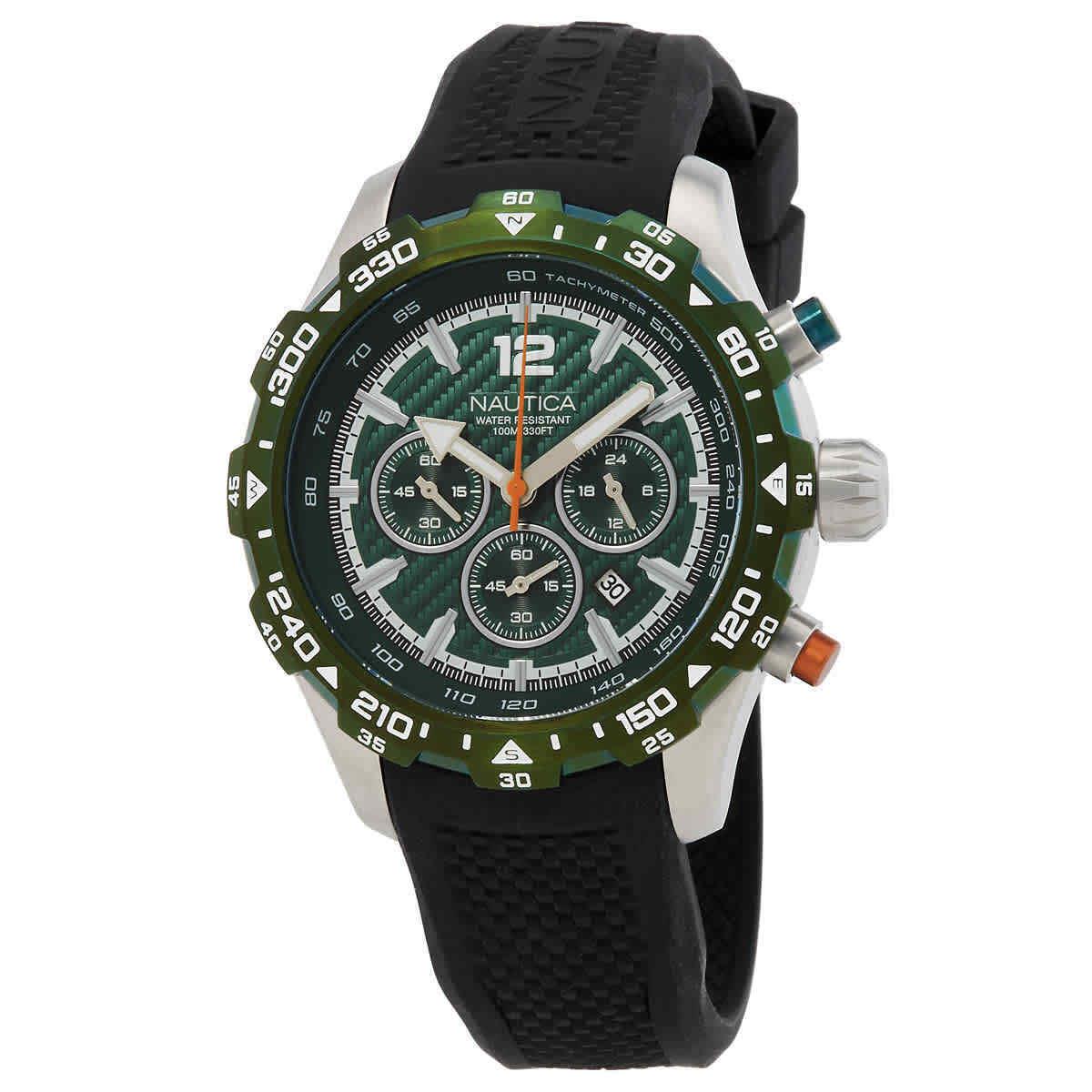 Nautica Nst Chronograph Quartz Green Dial Men`s Watch NAPNSS407