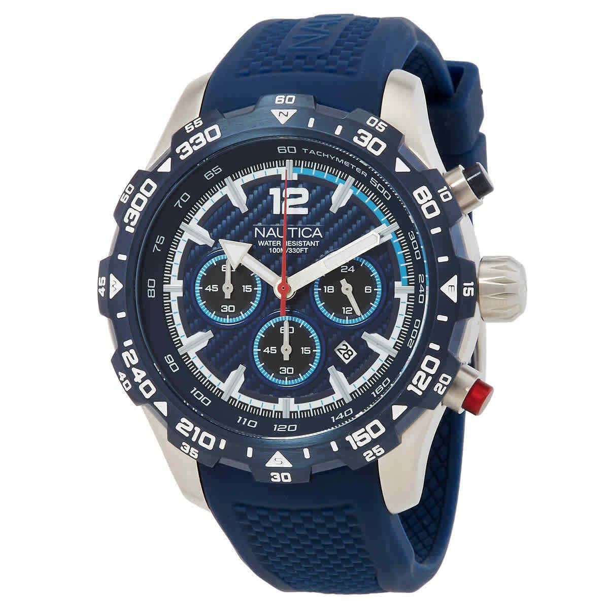 Nautica Nst Chronograph Quartz Blue Dial Men`s Watch NAPNSS401 - Dial: Blue, Band: Blue, Bezel: Silver-tone