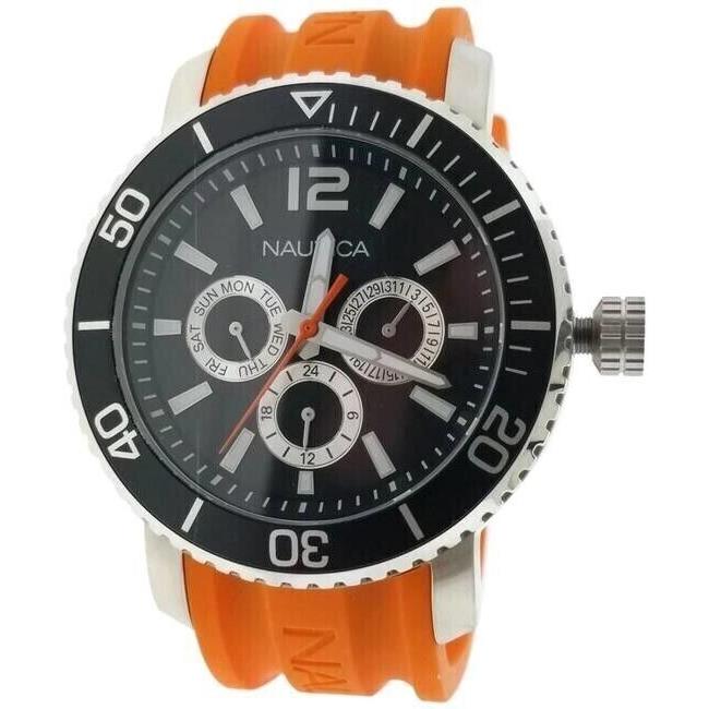 Nautica Orange Strap with Black Dial Chronograph 45mm Men`s Watch