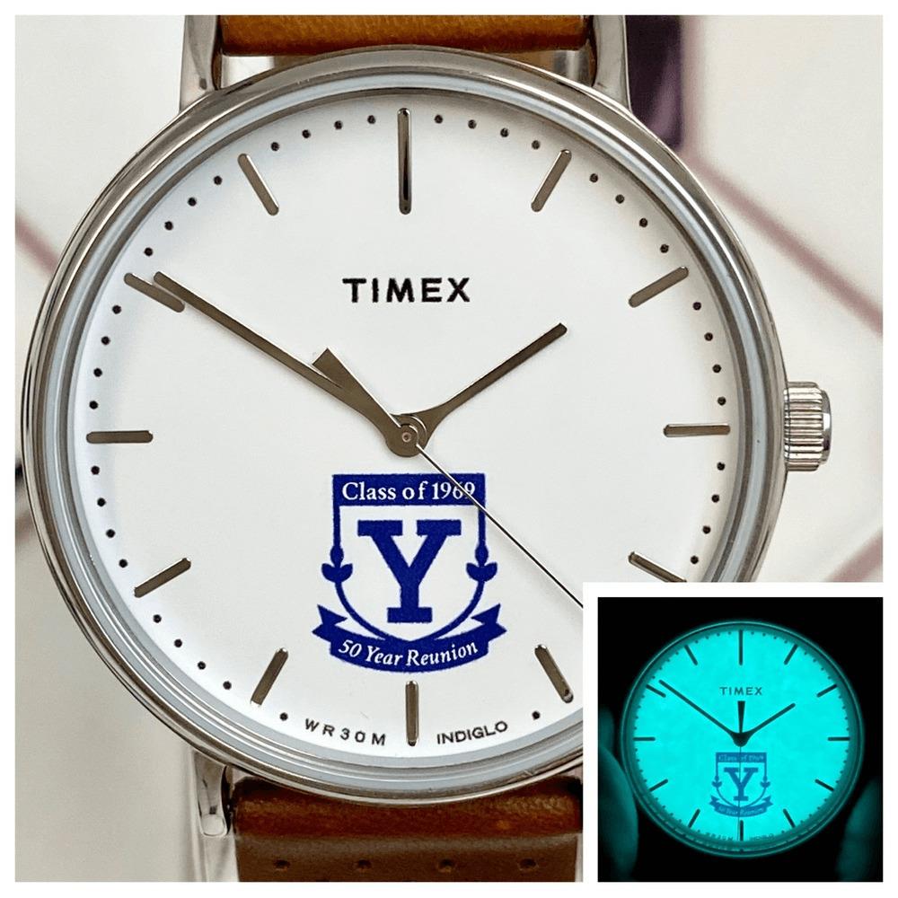 Timex Indiglo 41mm Yale Class of 1969 Men`s Unisex Watch with Leather Strap