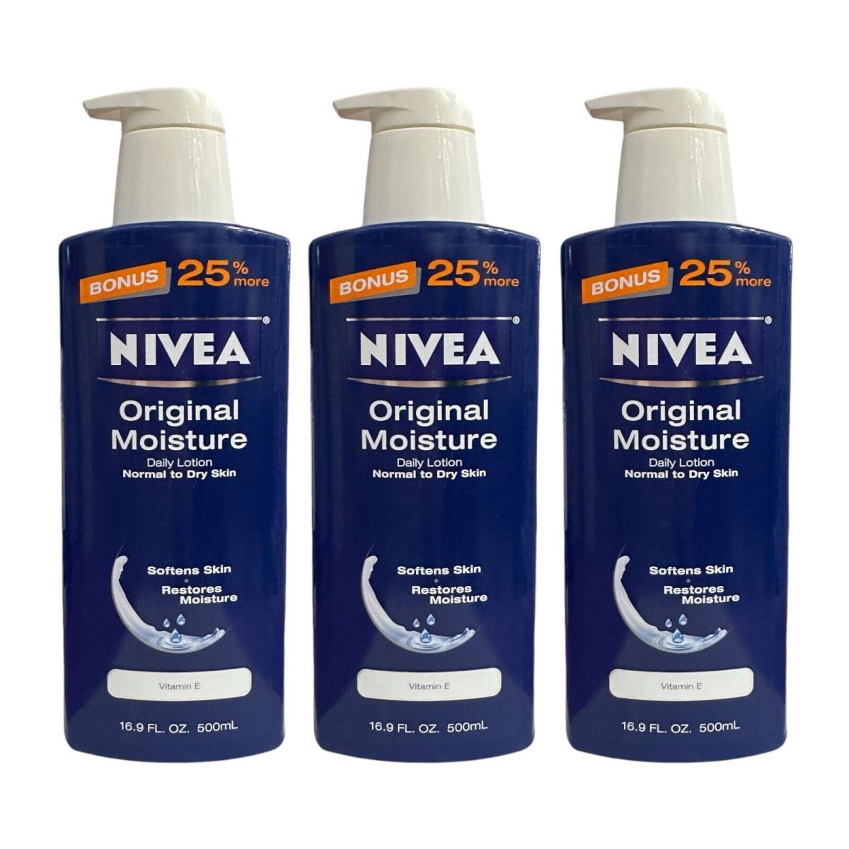 3 Pack Nivea Moisture Daily Body Lotion Dry Skin Vitamin E 16.9 oz Rare