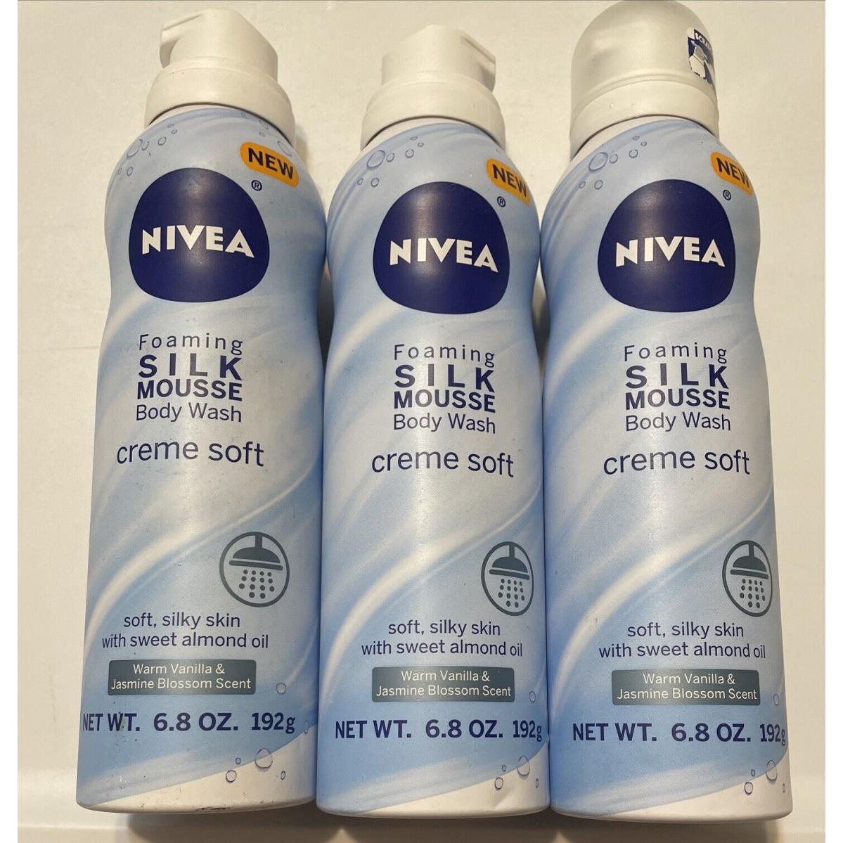 3 Nivea Foaming Silk Mousse Body Wash Creme Soft Warm Vanilla Jasmine Bloss Vhtf