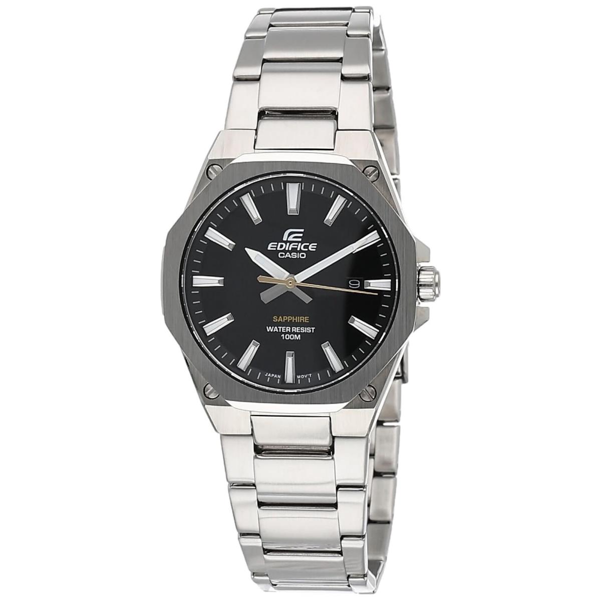 Casio Edifice EFR-S108D-1AVUDF Men`s Watch Silver Stainless Steel Band - Dial: Black, Band: Silver, Bezel: Silver