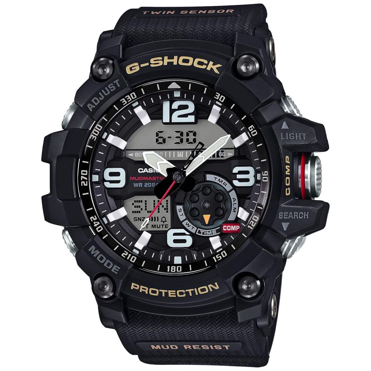 Casio G-shock GG1000-1A Men`s Watch Twin Sensor Mudmaster Black - Dial: White, Black, Band: Black, Bezel: Black