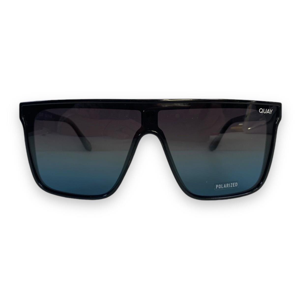 Quay Nightfall Medium Sunglasses Polarized Shield Black Blue Mirror Fade 49mm