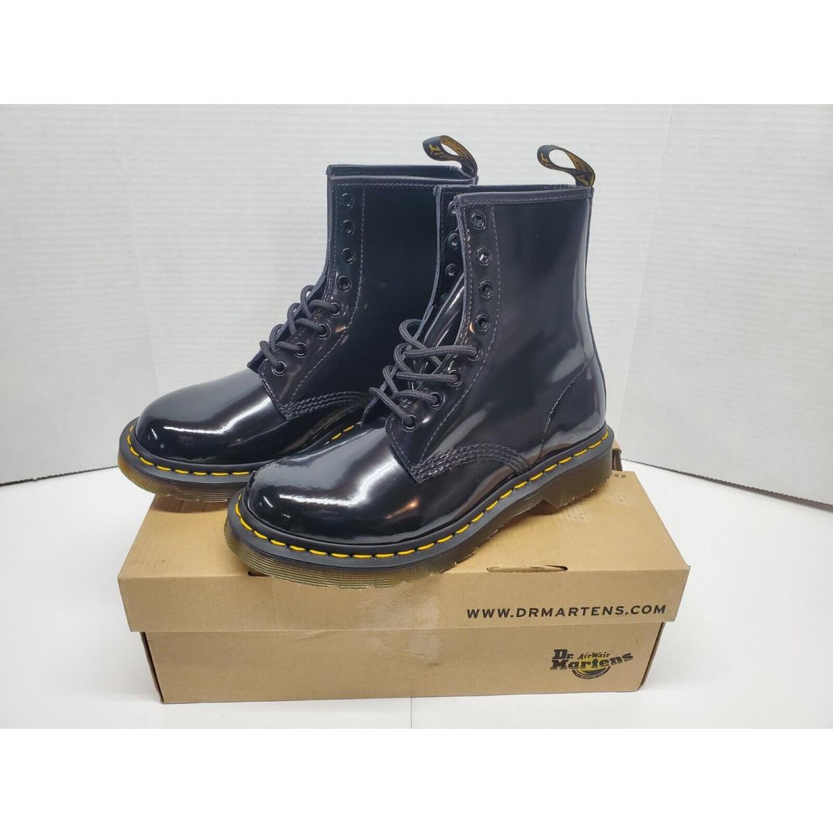 Dr. Martens 1460 W Women`s Sz 8. Black Leather Boots Patent Lamper 11821011