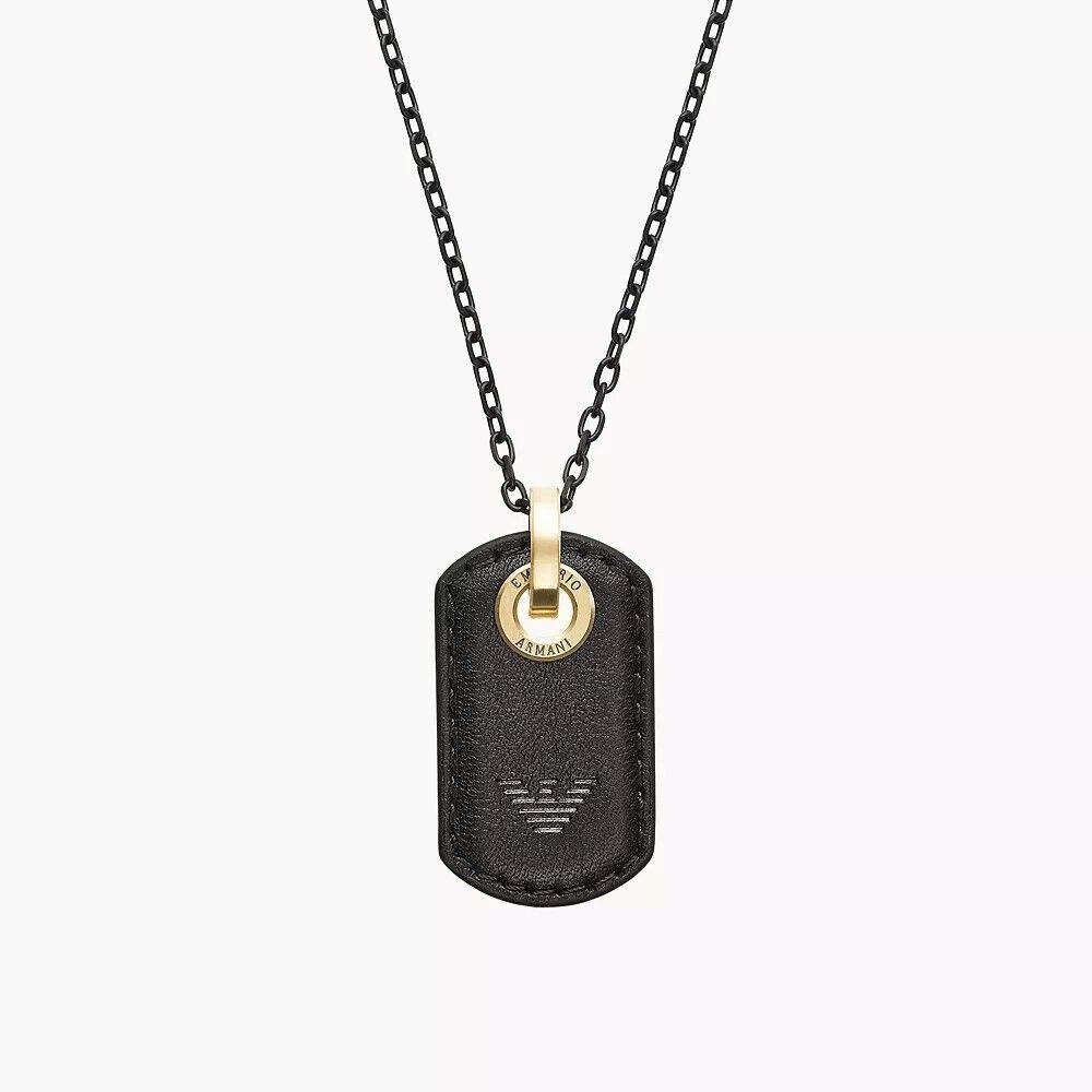 Emporio Armani Men Leather Dog Tag 20 Necklace EGS2706 EGS2706710