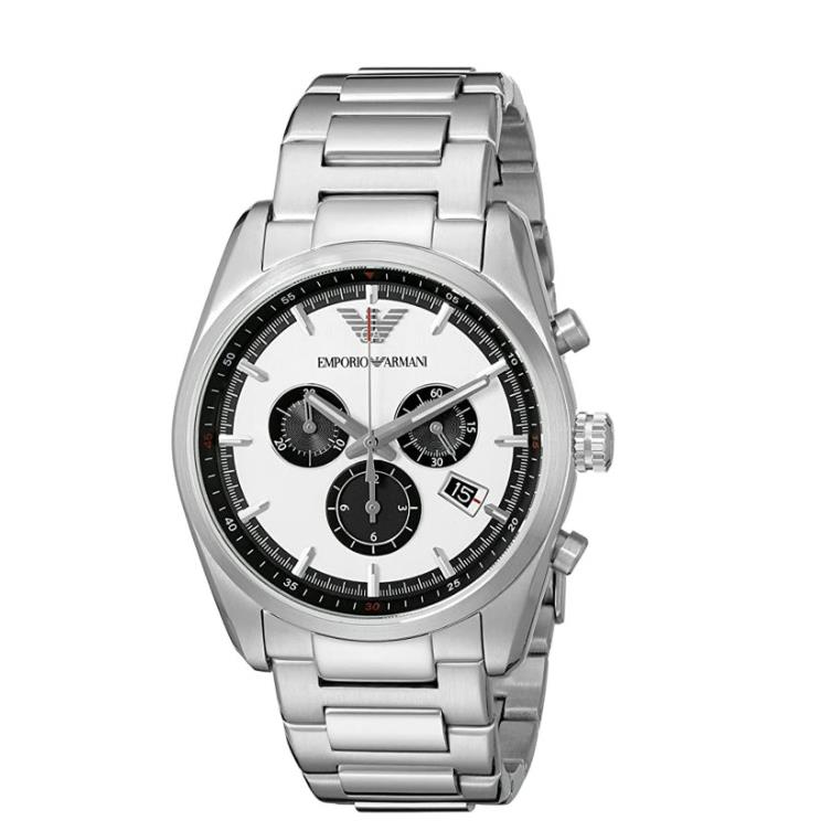 Emporio Armani Stainless Steel Band Men`s Watch Silver Chronograph AR6007