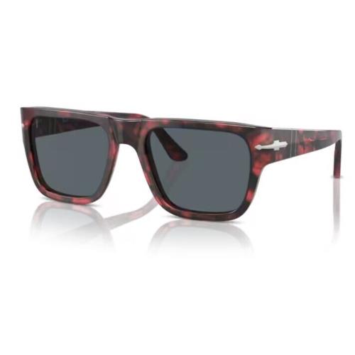 Persol 0PO3348S 1212R5 Red Havana/blue Square 55mm Square Men`s Sunglasses - Frame: Red Havana, Lens: Blue