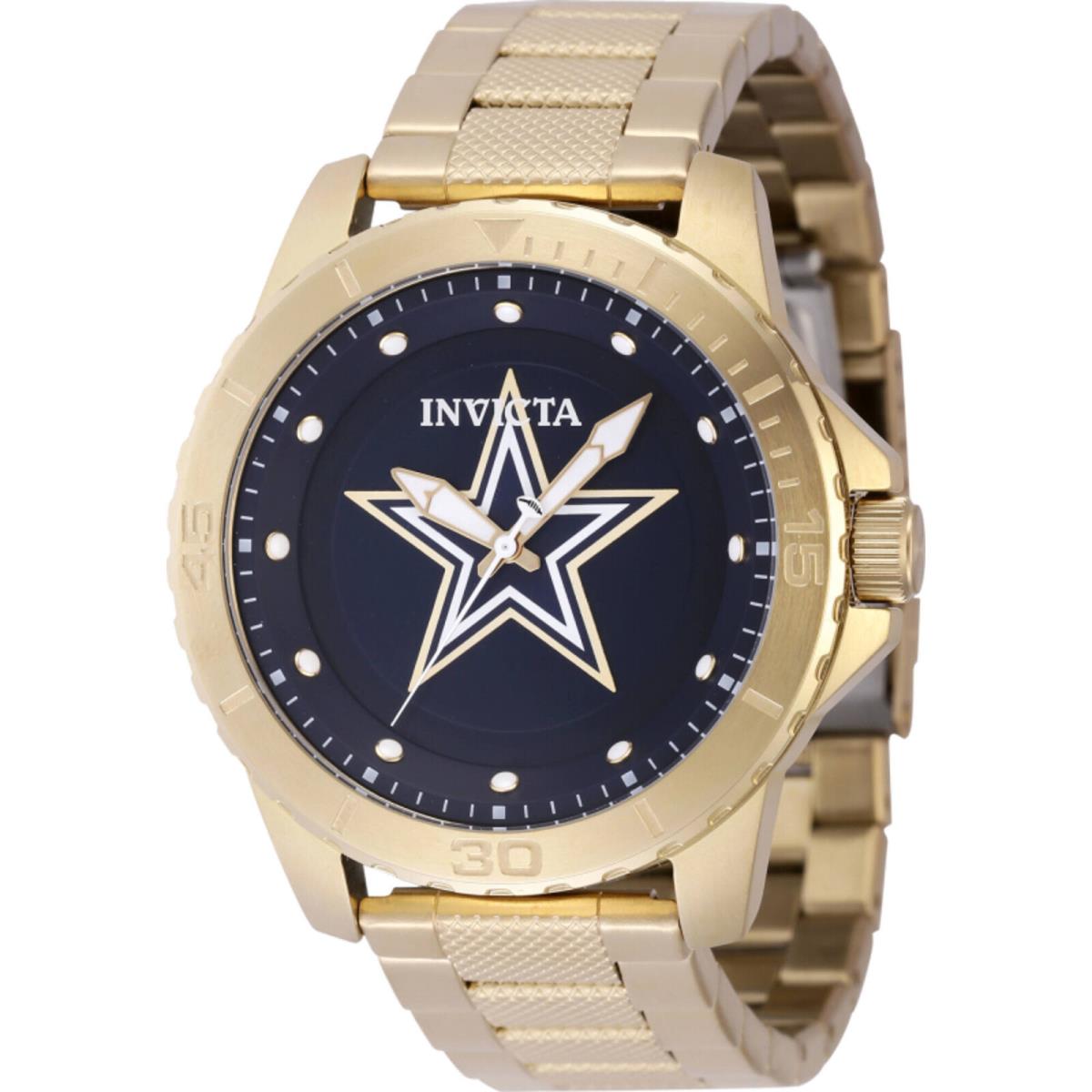 Invicta Men`s Watch Nfl Dallas Cowboys Blue Dial Yellow Gold Bracelet 48091