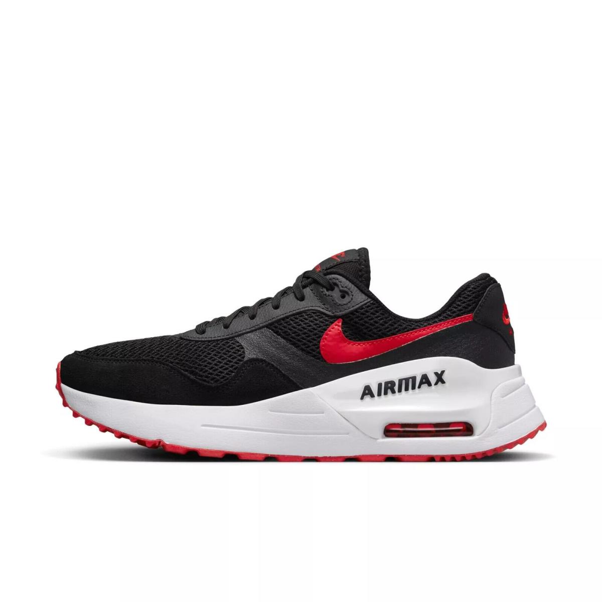 Men`s Nike Air Max System Running Shoes Black DM9537005 - Black-University Red- White