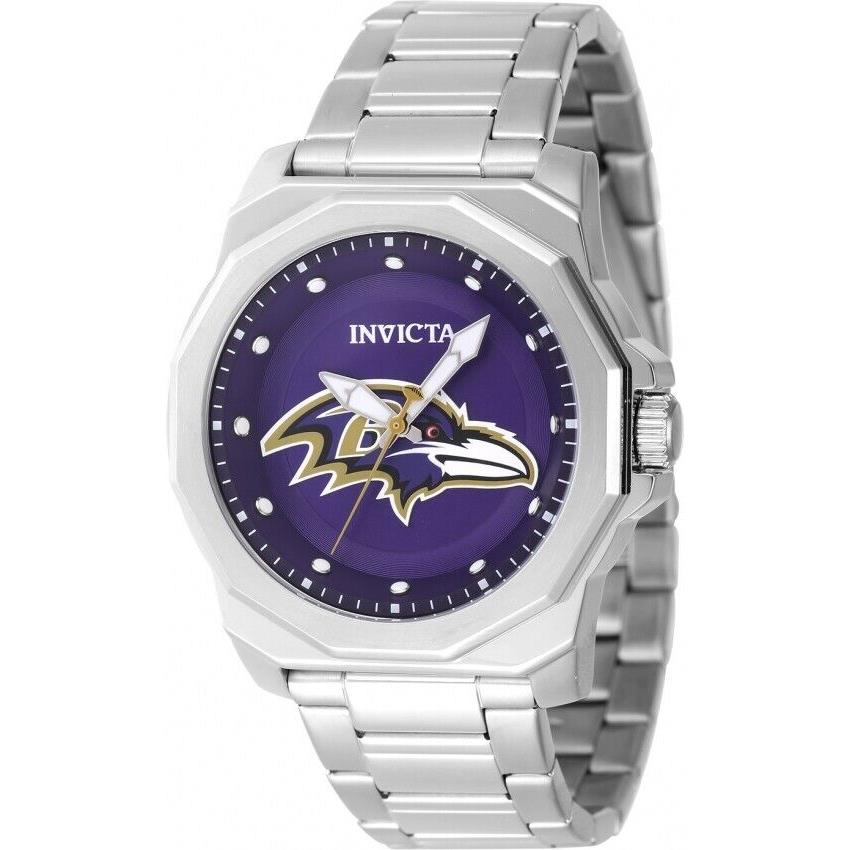 Invicta Men`s Watch Nfl Baltimore Ravens Blue Dial Silver Tone Bracelet 47927