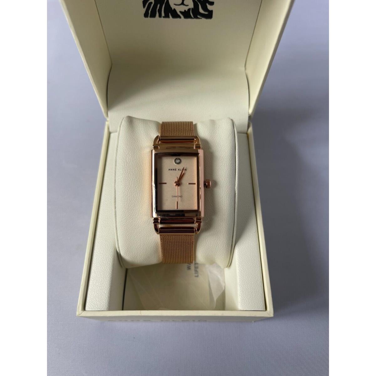 Anne Klein AK-3037SVRT Women`s Rose Gold or Silver Rectangular Diamond Watch Rose Gold