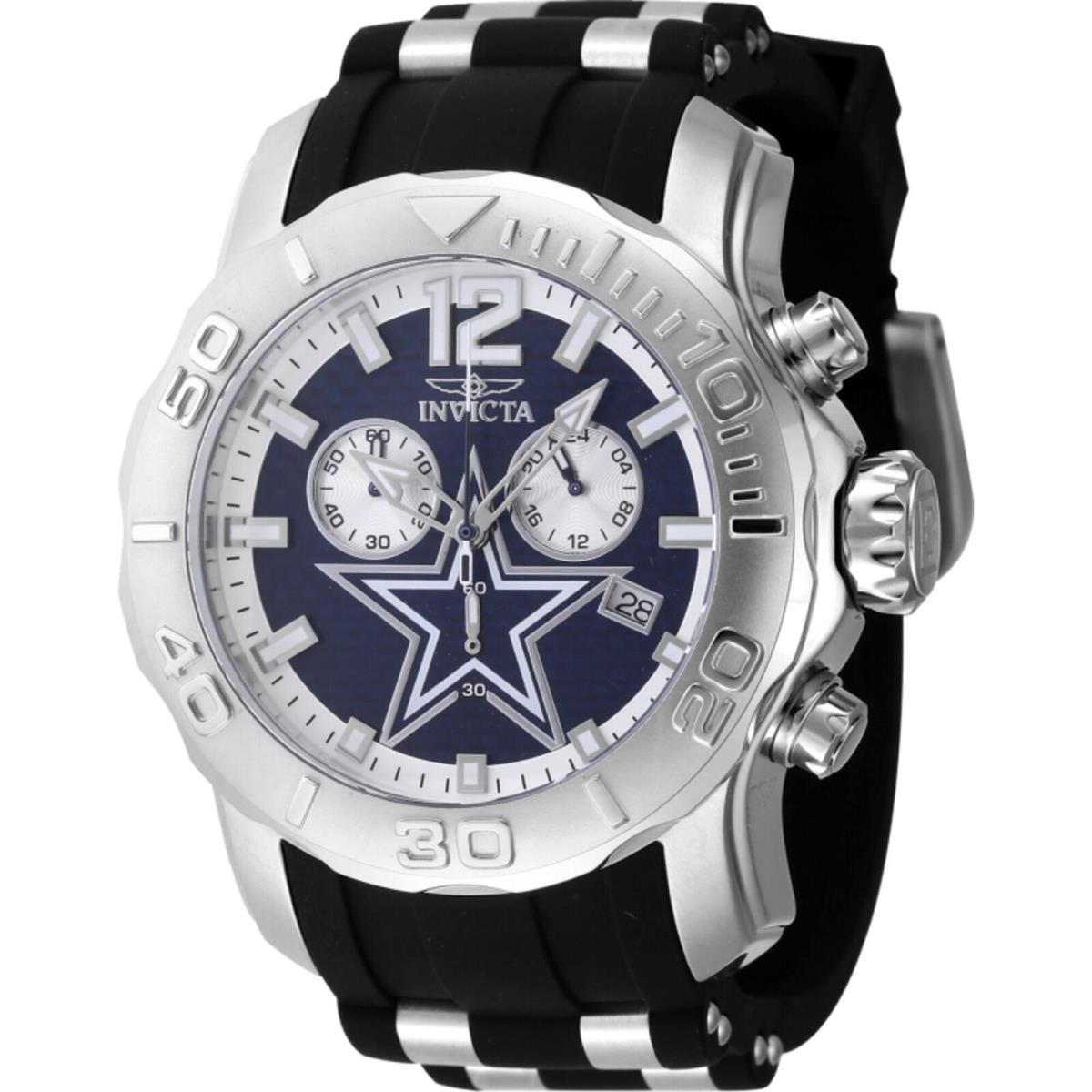 Invicta Men`s Watch Nfl Dallas Cowboys Quartz Blue Carbon Fiber Dial Strap 48000