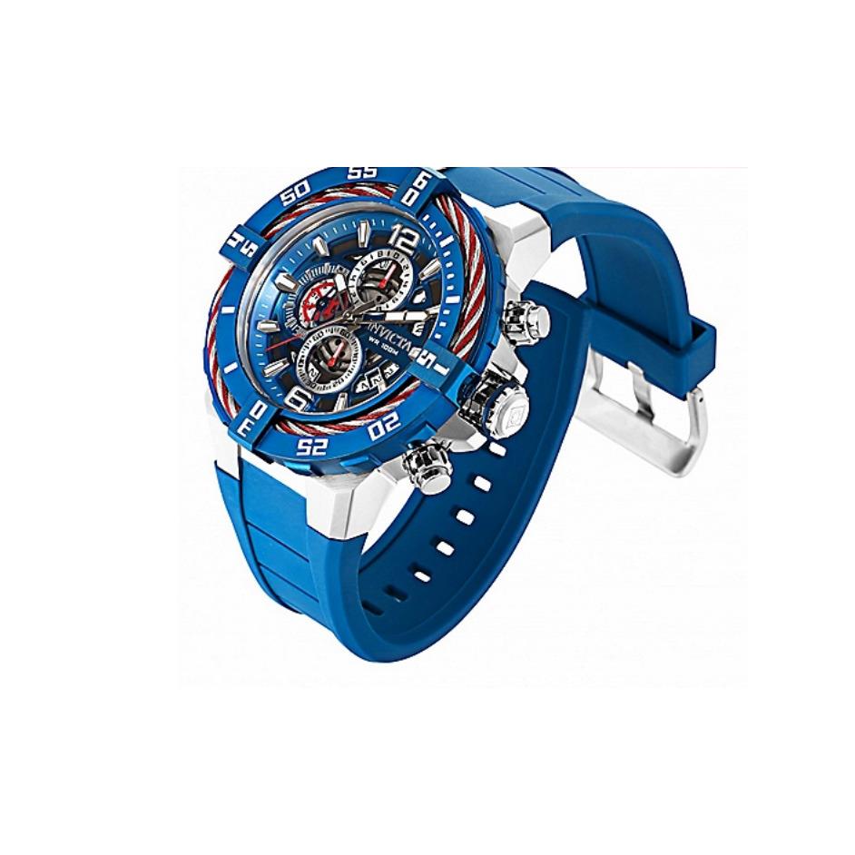 Invicta 32733 Bolt 51mm Blue Dial Quartz Chronograph Silicone Strap Watch - Dial: Blue, Band: Blue, Bezel: Silver