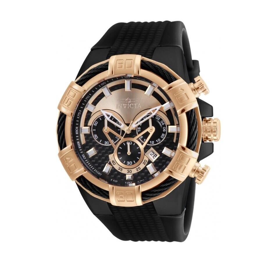 Invicta Bolt Men`s 52mm Carbon Fiber Dial Rose Gold Chronograph Watch 24700