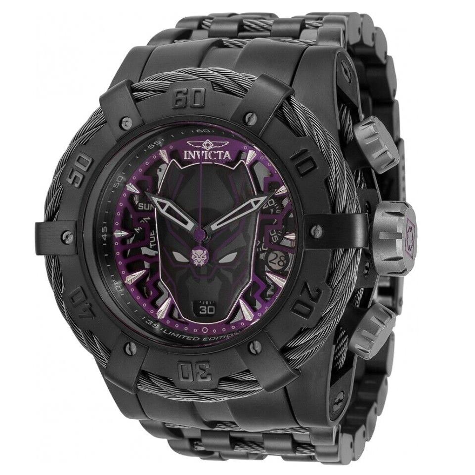 Invicta Bolt Marvel Black Panther Men`s 53mm Limited Swiss Chrono Watch 35166 - Dial: Black, Gray, Multicolor, Purple, Band: Black, Bezel: Black, Gray