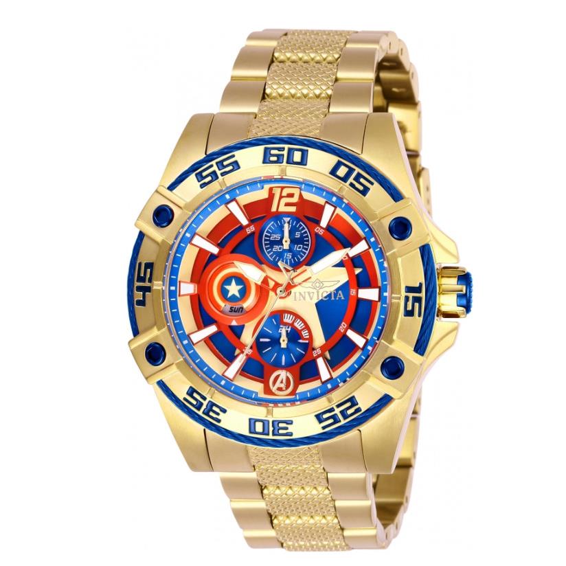 Invicta Marvel Women`s 44mm Captain America Limited Edition Day/date Watch 27019