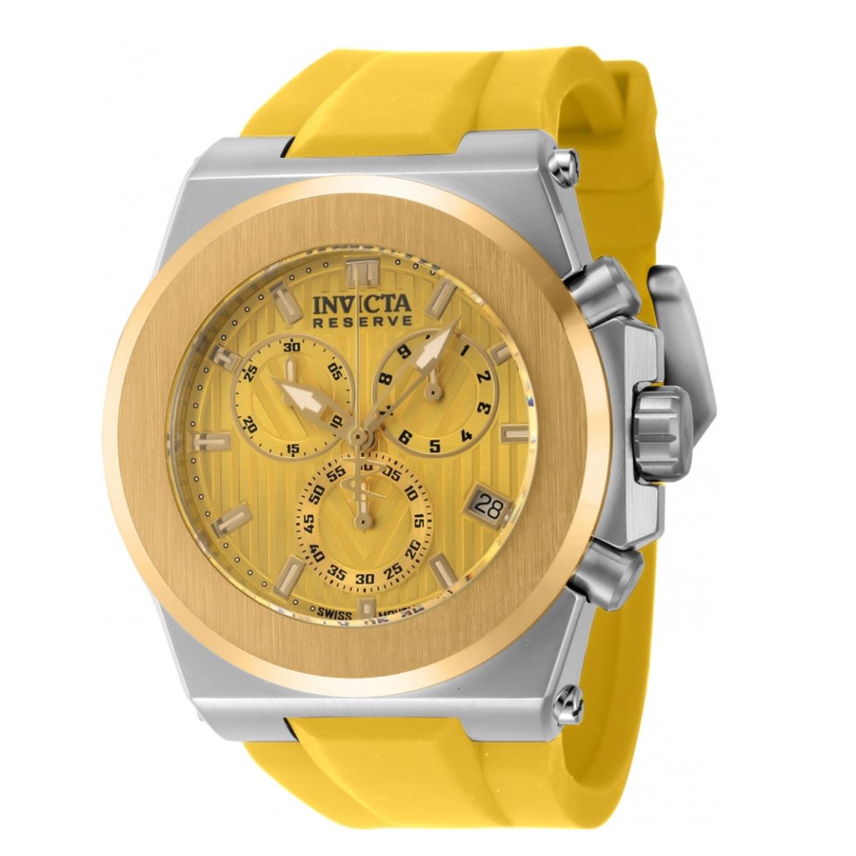 Invicta Reserve Akula Men`s 50mm Swiss Quartz Chrono Silicone Strap Watch 45250 - Dial: Gold, Yellow, Band: Yellow, Bezel: Gold, Yellow