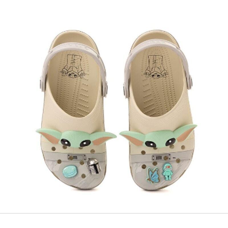 Crocs Men`s Star Wars Grogu Classic Clog Size 11 Beige Cream Yoda Jibbitz