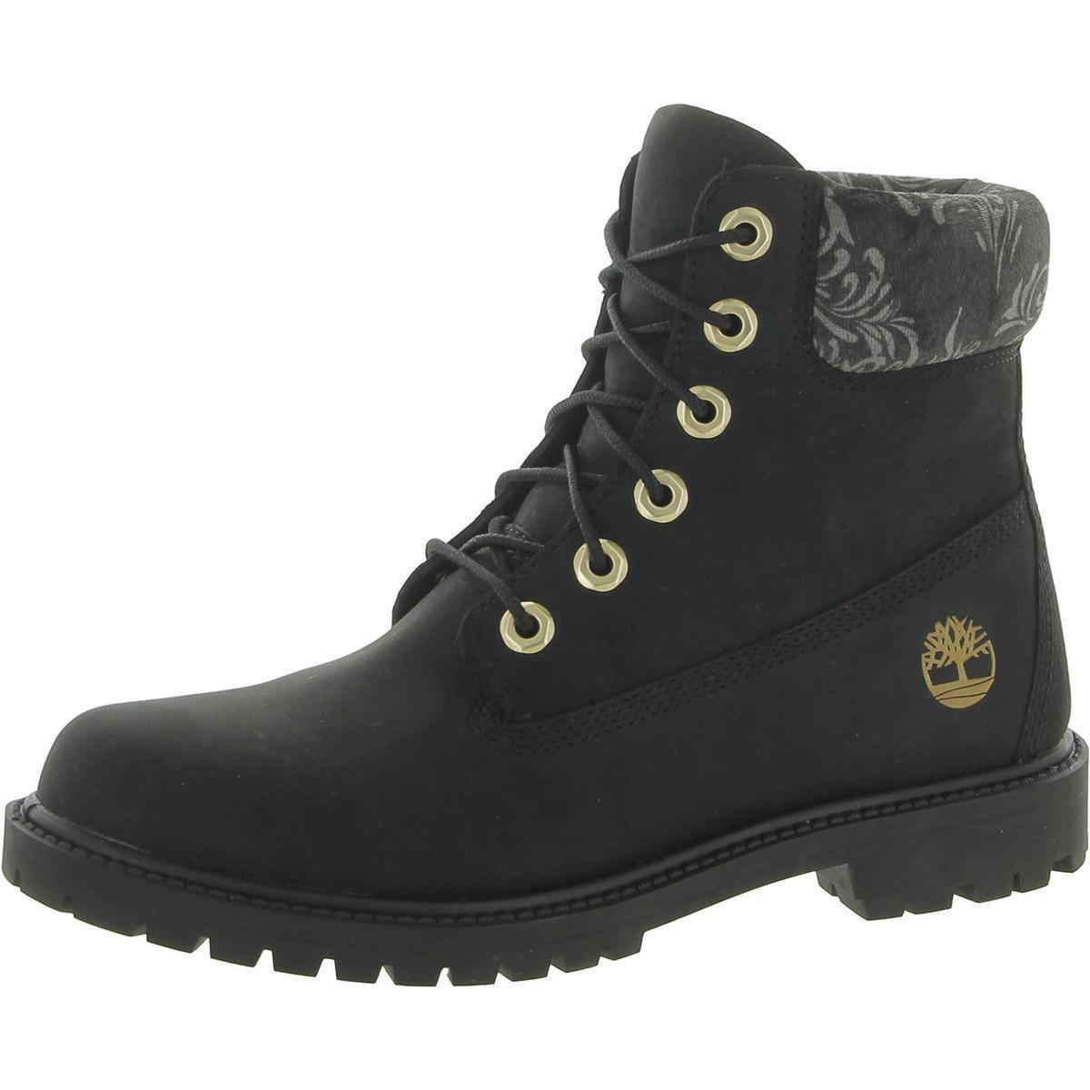 Timberland Womens Heritage Leather Ankle Combat Lace-up Boots Shoes Bhfo 6802 - Black Nubuck