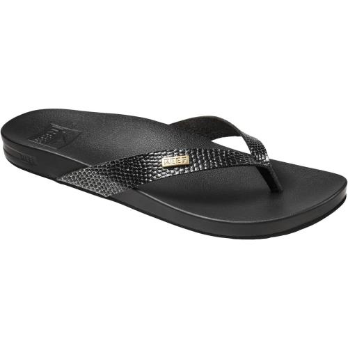 Reef Cushion Court Women`s Flip Flop Molded Footbed Arch Support Black Sassy