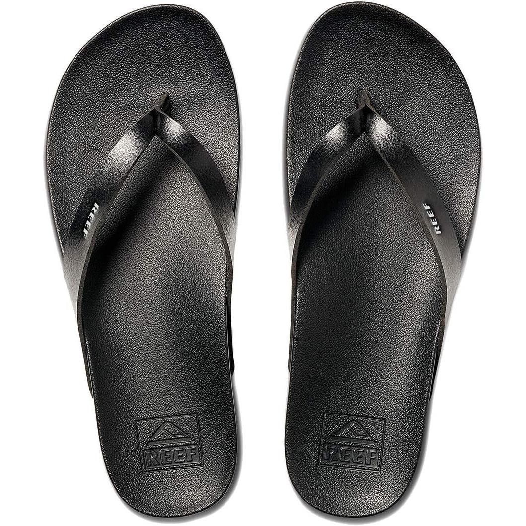 Reef Cushion Court Women`s Flip Flop Molded Footbed Arch Support Black