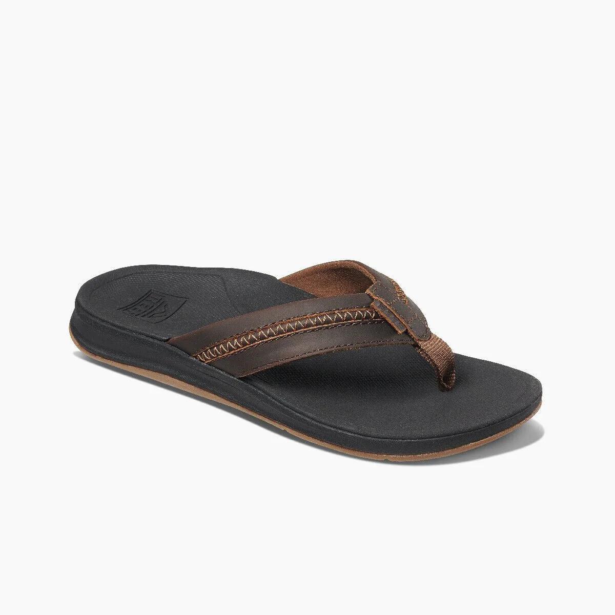 Reef Men`s Leather Ortho-coast Flip Flops - Black/brown