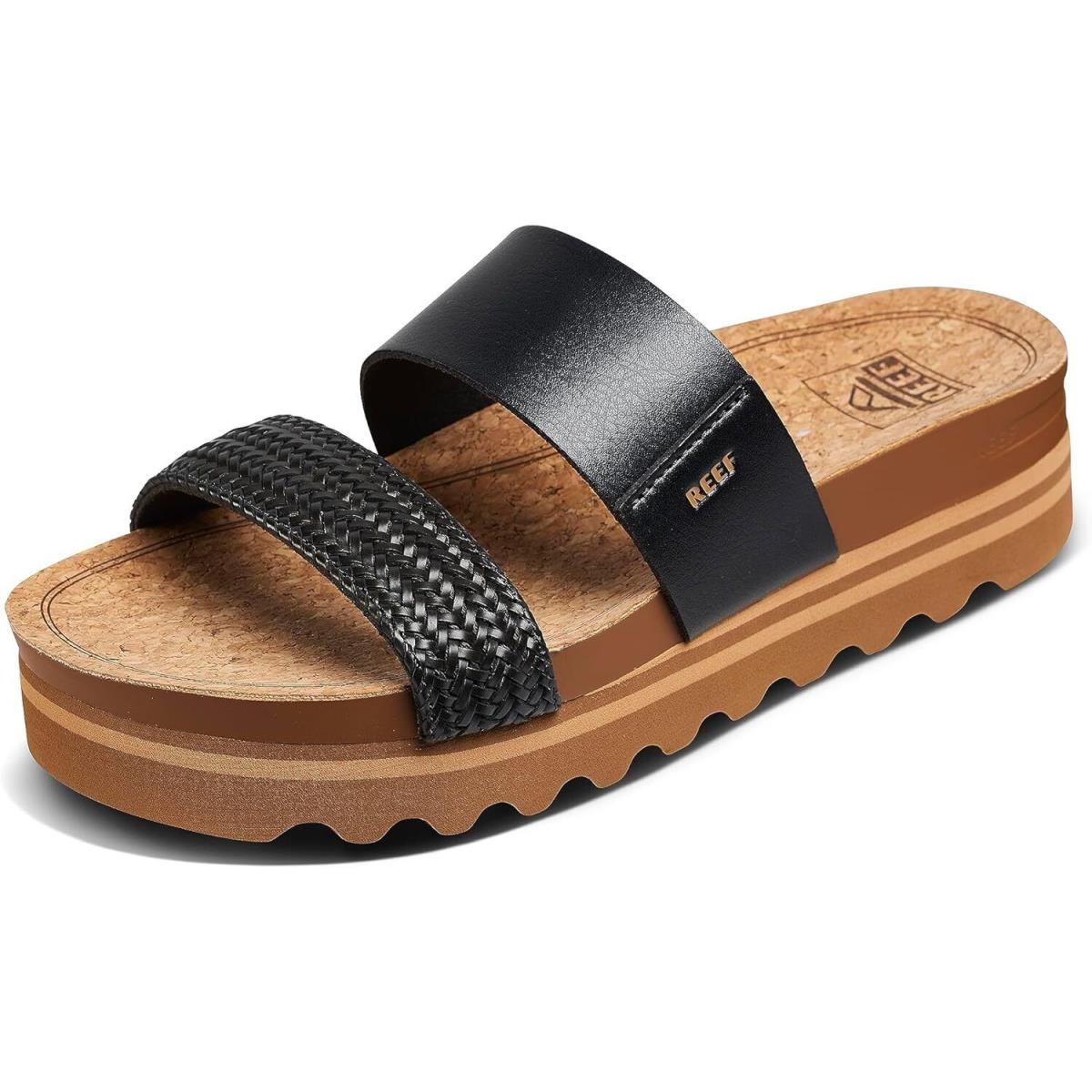 Reef Cushion Vista Hi Women`s Platform Fashion Sandal Arch Support Black Braid