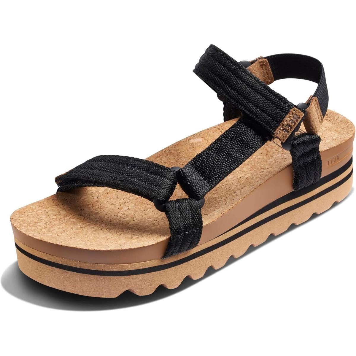 Reef Cushion Rem Hi Women`s Platform Sandal Adjustable Strap Arch Black/Tan