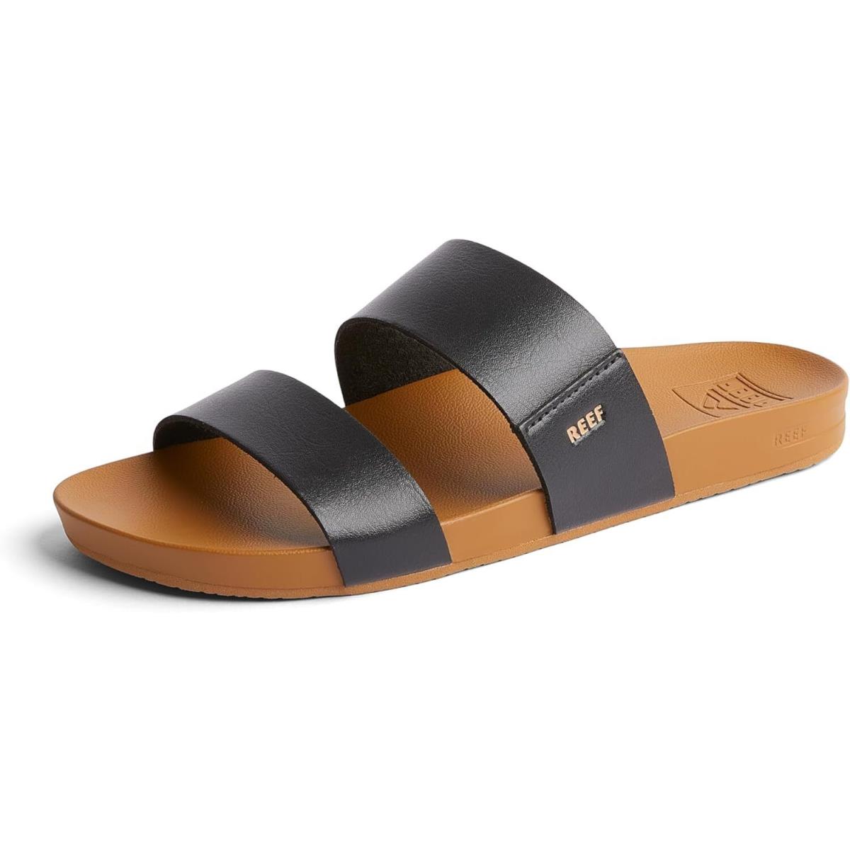 Reef Cushion Vista Women`s Fashion Slide Sandal Vegan Leather Strap Black/Natural