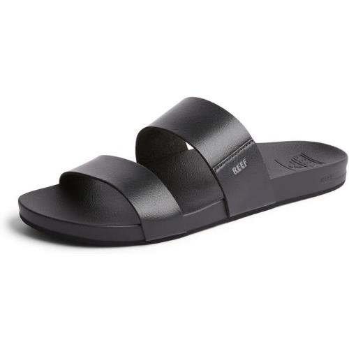 Reef Cushion Vista Women`s Fashion Slide Sandal Vegan Leather Strap Black