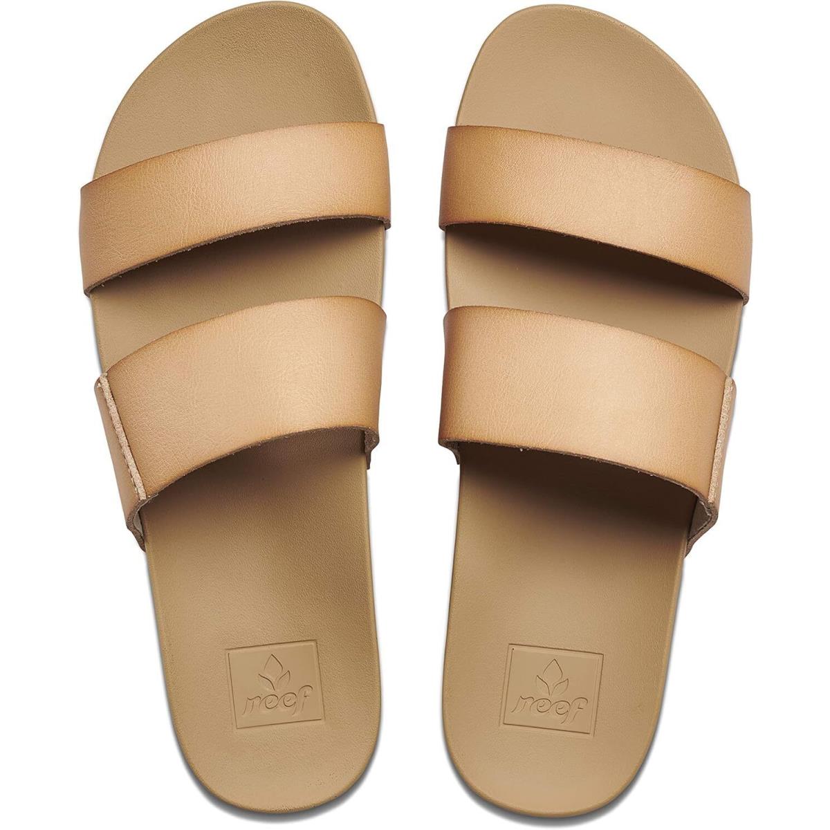 Reef Cushion Vista Women`s Fashion Slide Sandal Vegan Leather Strap Natural