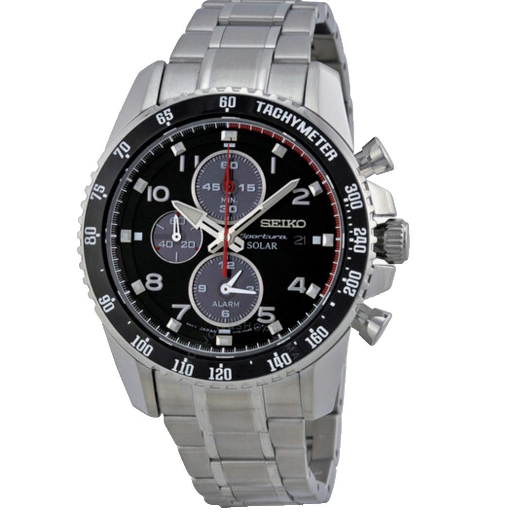 Seiko SSC271 Sportura Solar Black Dial Chronograph Date Alarm Watch