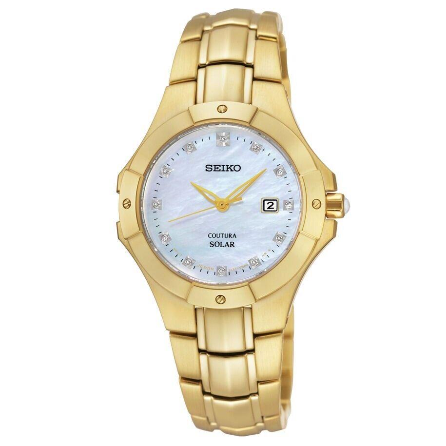 Seiko Coutura Solar Mother of Pearl Gold-tone Ladies Watch SUT168