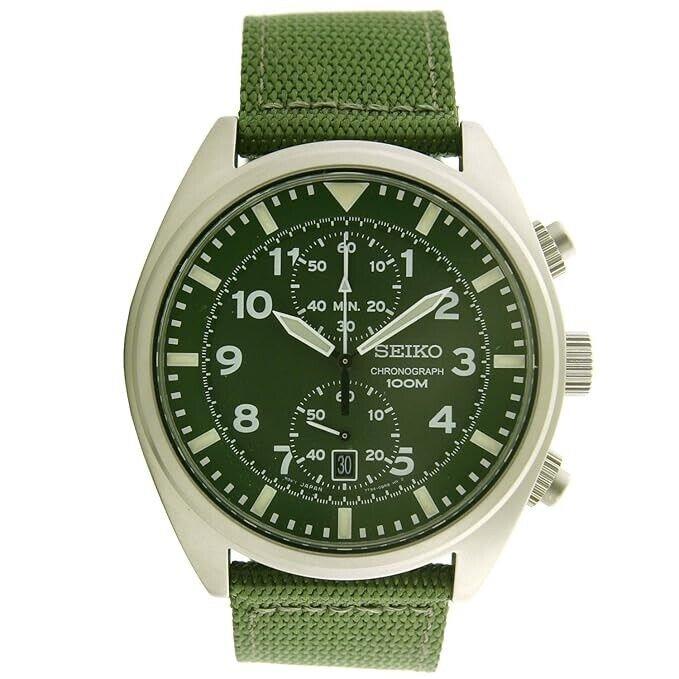 Seiko Men`s SNN239P1 Chronograph Military Green Strap Watch