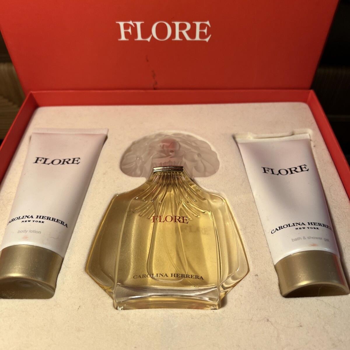 Flore by Carolina Herrera Edp Spray 3.4oz Body Lotion 3.4oz Shower Gel 3.4oz