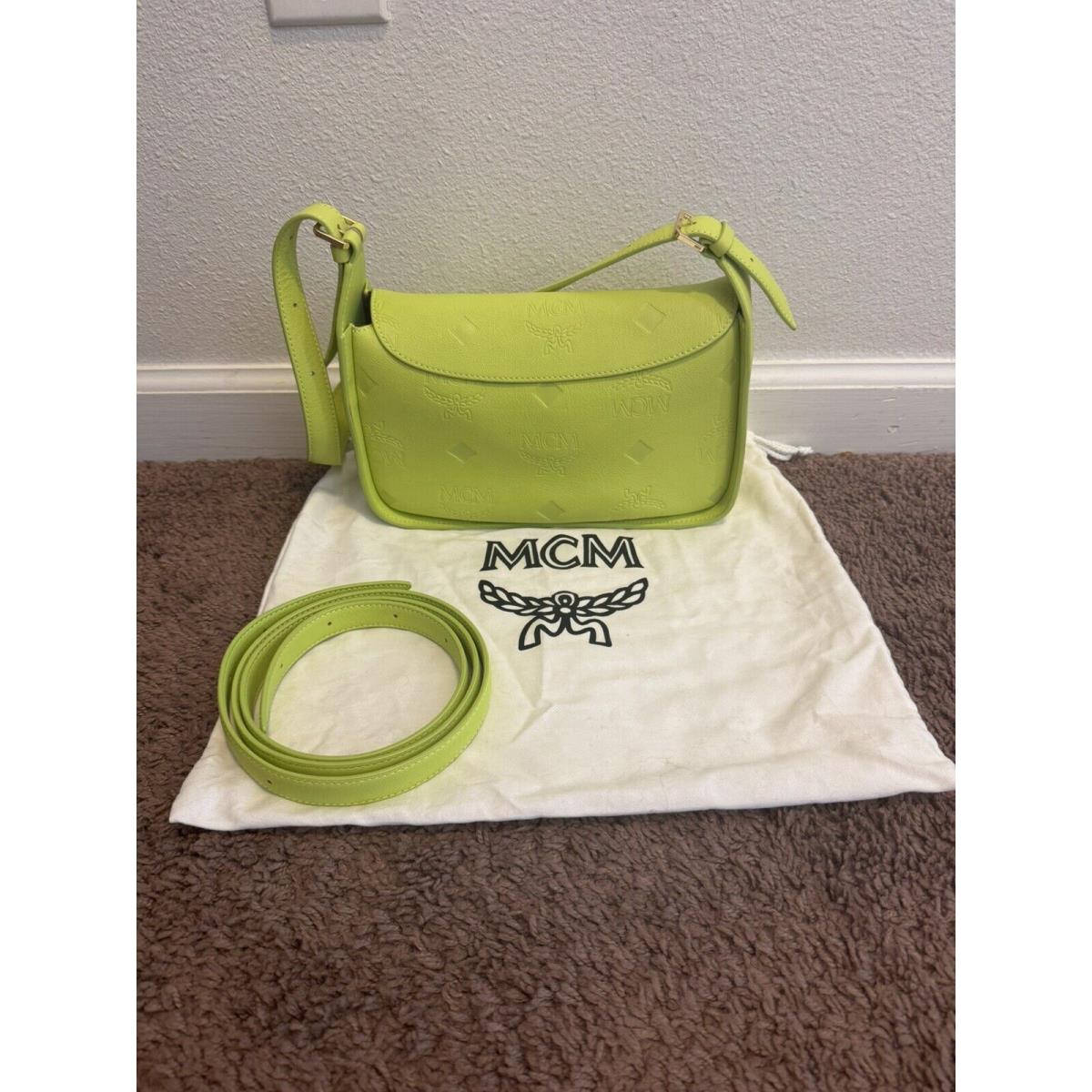 Mcm Small Aren Hobo Monogram Crossbody Bag Acid Neon Green Sample