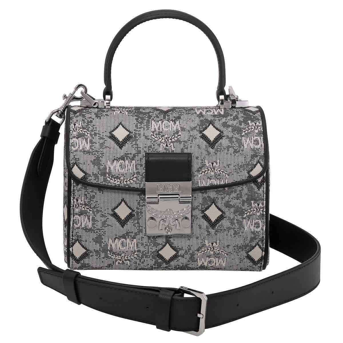 Mcm Ladies Grey Satchel in Vintage Jacquard Monogram MWEBATQ01EG