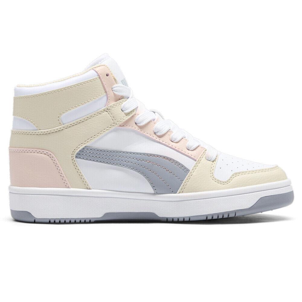 Puma Rebound Layup Sl High Top Womens Beige Grey Pink White Sneakers Casual - Beige, Grey, Pink, White