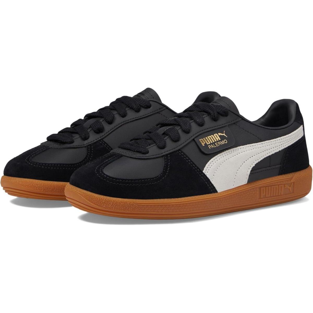 Women`s Shoes Puma Palermo Leather Casual Lace Up Sneakers 397647-03 Black - Black