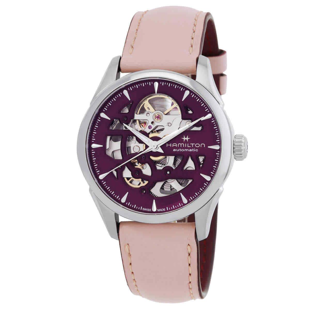 Hamilton Jazzmaster Automatic Purple Dial Ladies Watch H32265801 - Dial: Purple, Band: Pink, Bezel: Silver