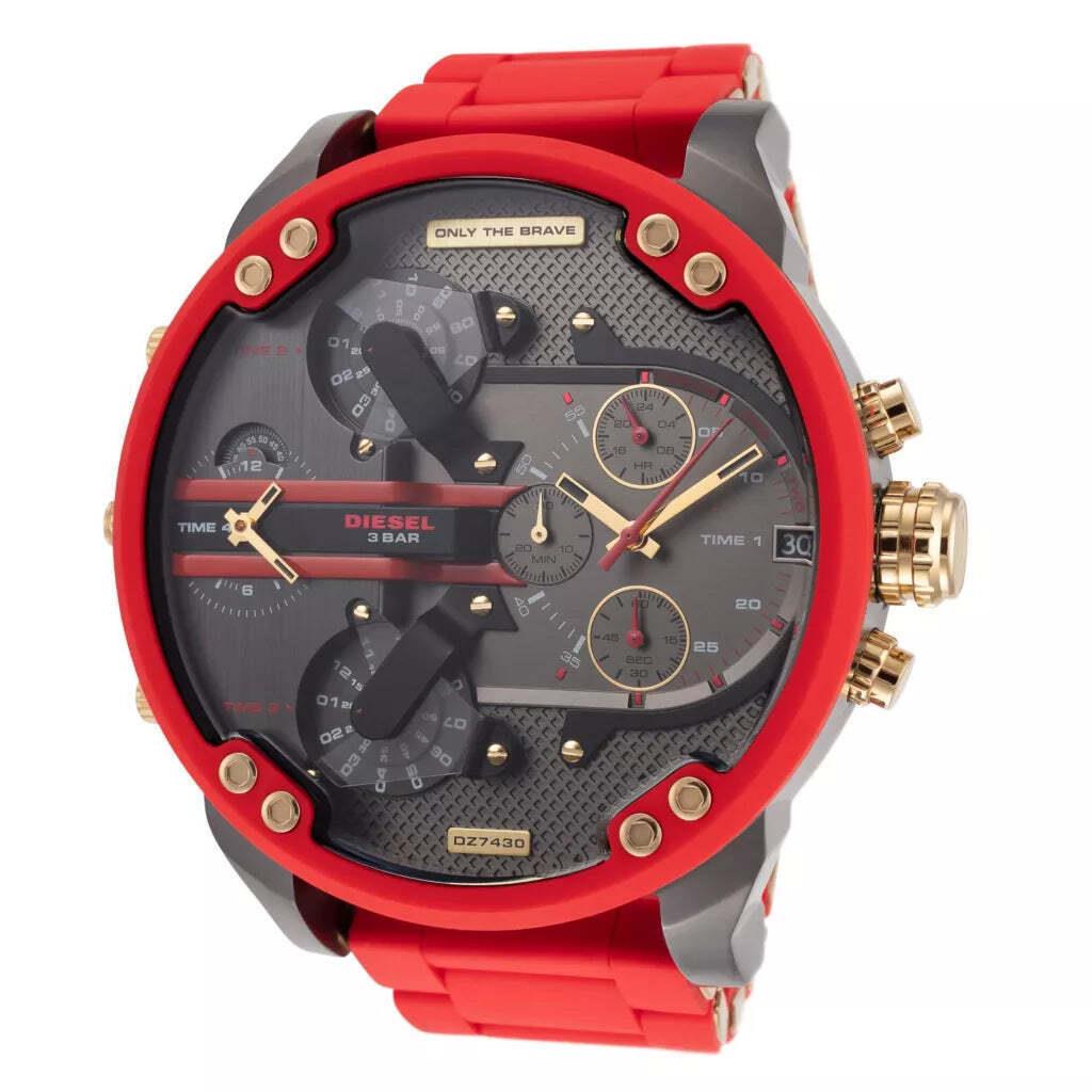 Diesel DZ7430 Mr Daddy 2.0 Chronograph Gold Red Silicone Bracelet Watch 57mm