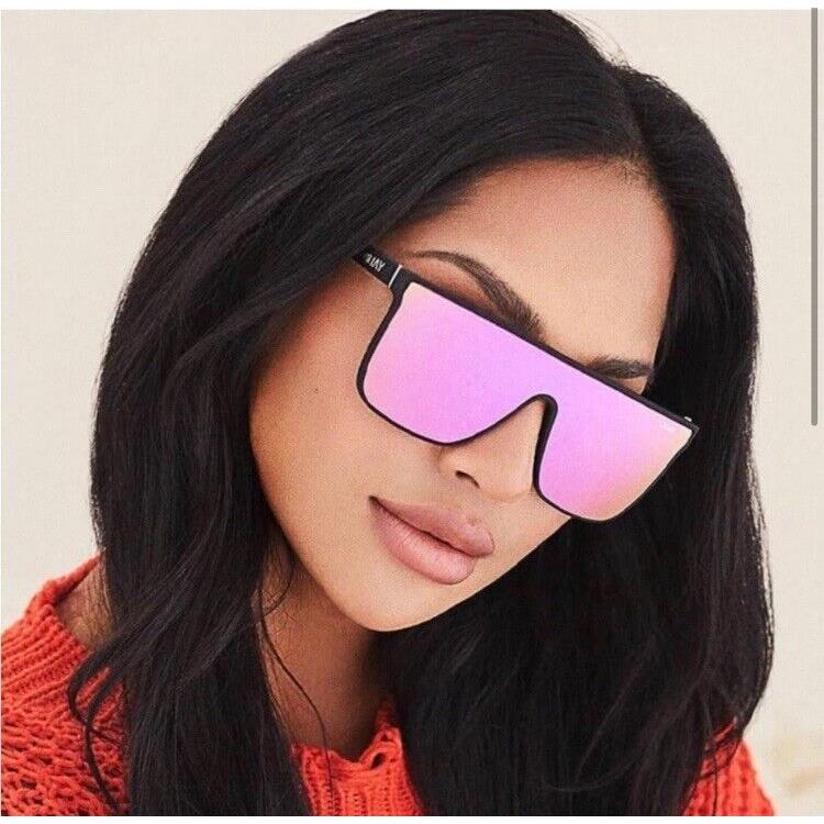 Quay Australia Nightfall Sunglasses Shield Matte Black Pink Mirror 135mm Unisex